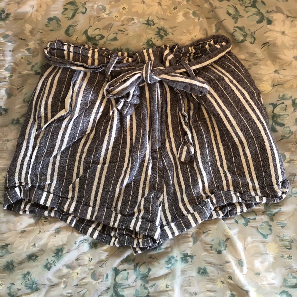 Blue and white striped tie shorts